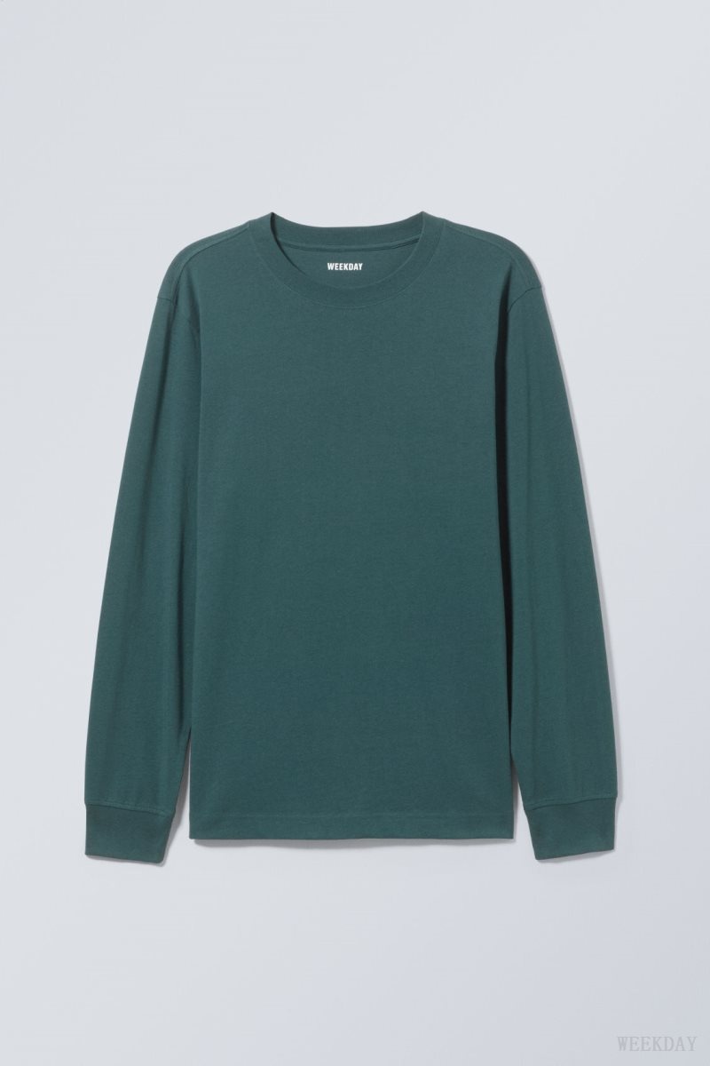 Weekday Relaxed Midweight Long Sleeve Dark Green | PKCE9897