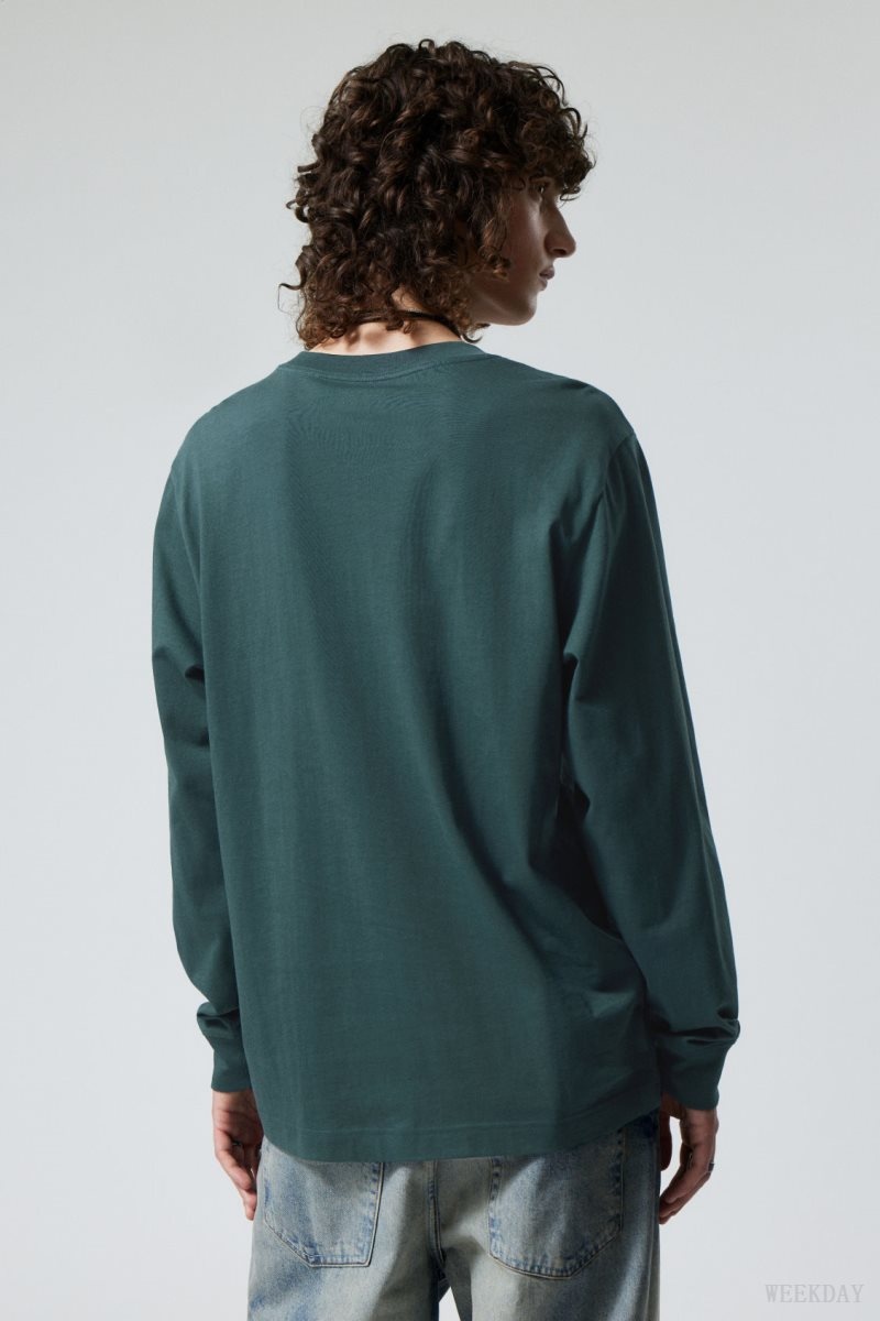 Weekday Relaxed Midweight Long Sleeve Dark Green | PKCE9897