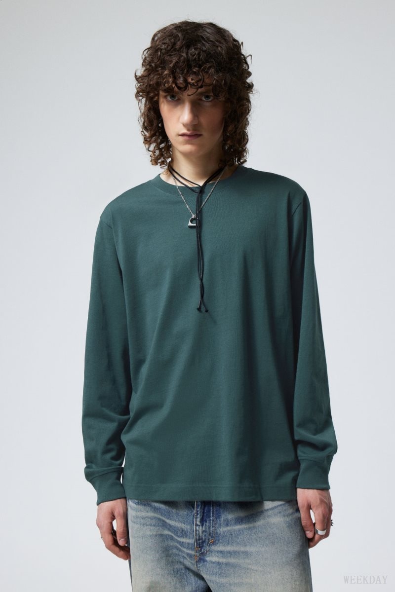 Weekday Relaxed Midweight Long Sleeve Dark Green | PKCE9897