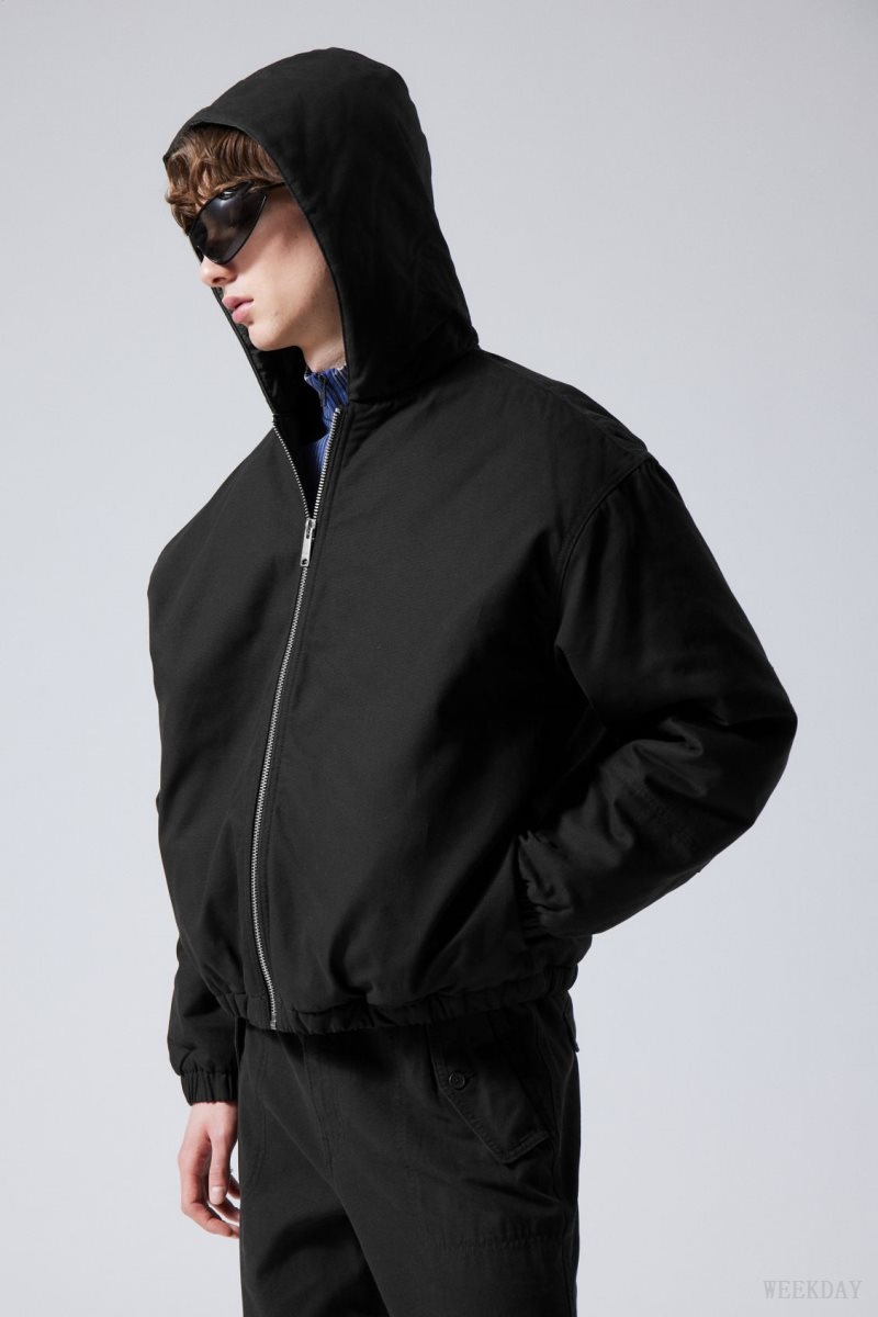 Weekday Remy Hooded Bomber Jacket Black | VRXZ3626