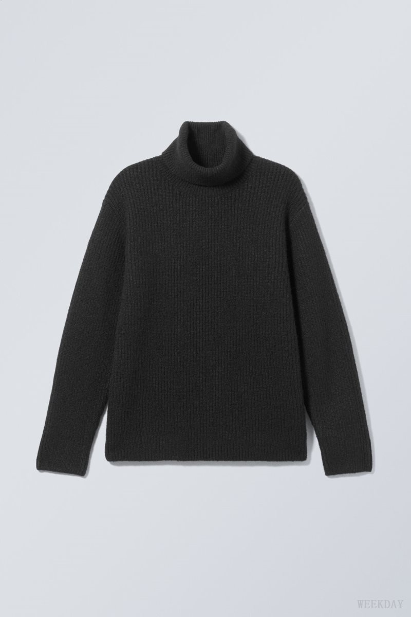 Weekday Renzo Relaxed Wool Blend Turtleneck Black | MIPJ2291