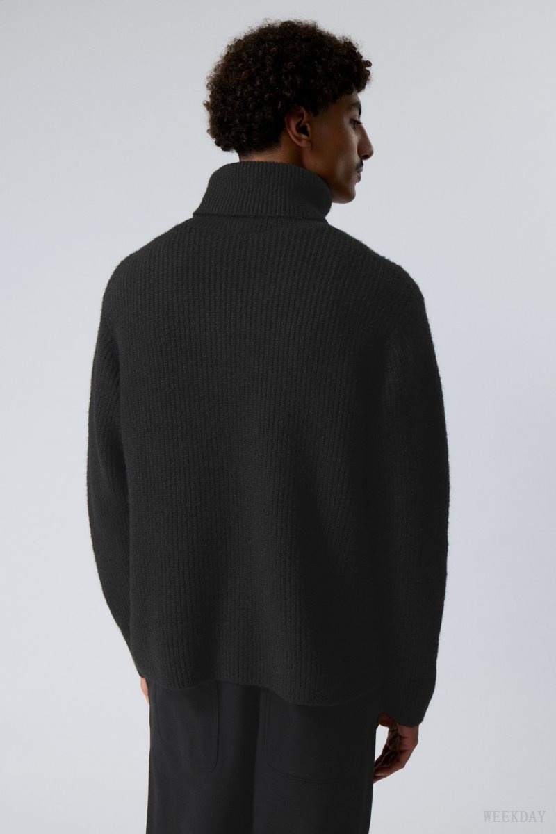 Weekday Renzo Relaxed Wool Blend Turtleneck Black | MIPJ2291