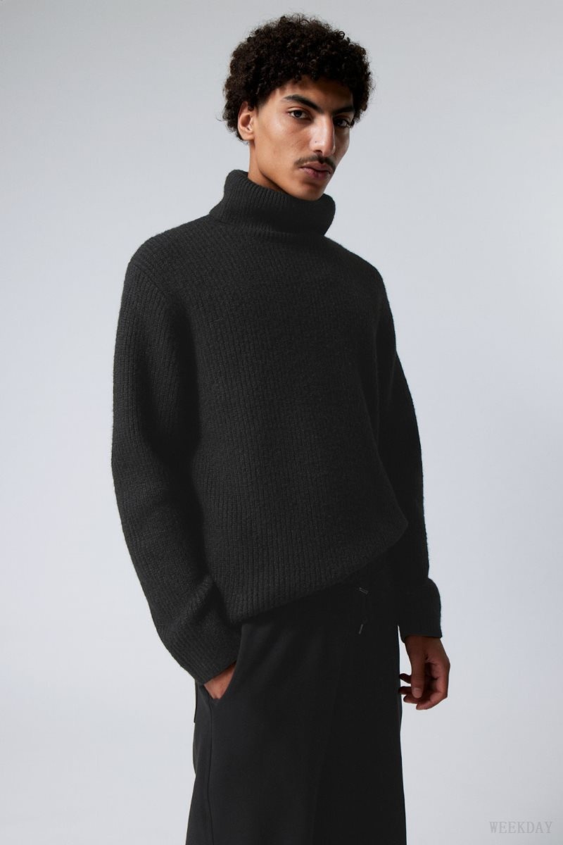 Weekday Renzo Relaxed Wool Blend Turtleneck Black | MIPJ2291