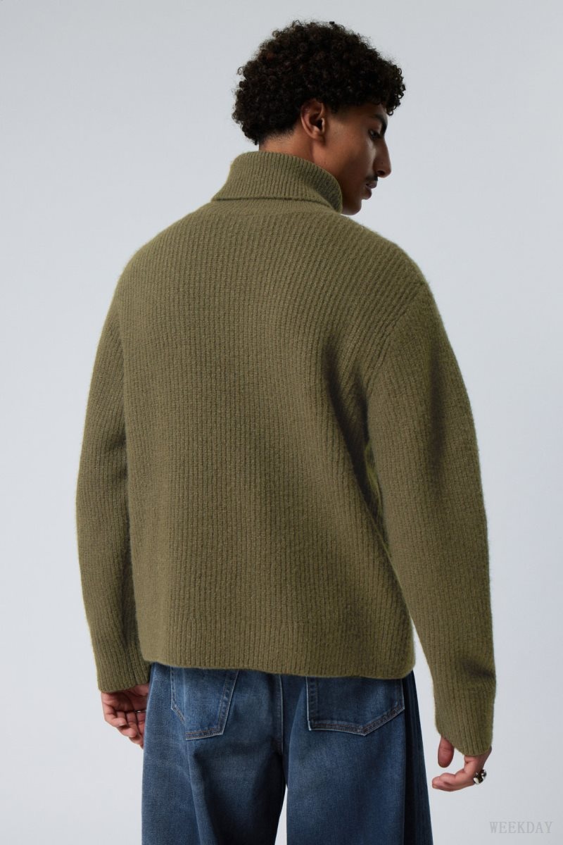 Weekday Renzo Relaxed Wool Blend Turtleneck Khaki Green | DVYU3908