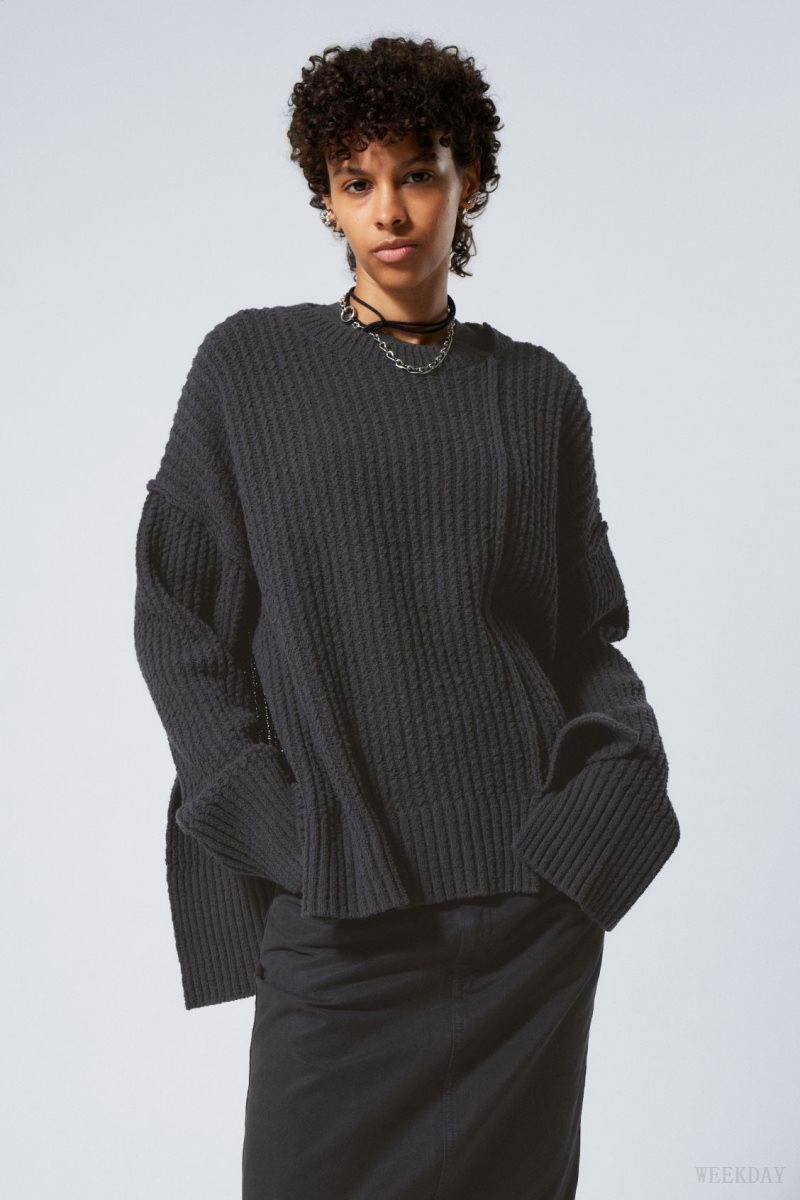 Weekday Rey Oversize Asymmetric Sweater Dark Grey | LERO9440