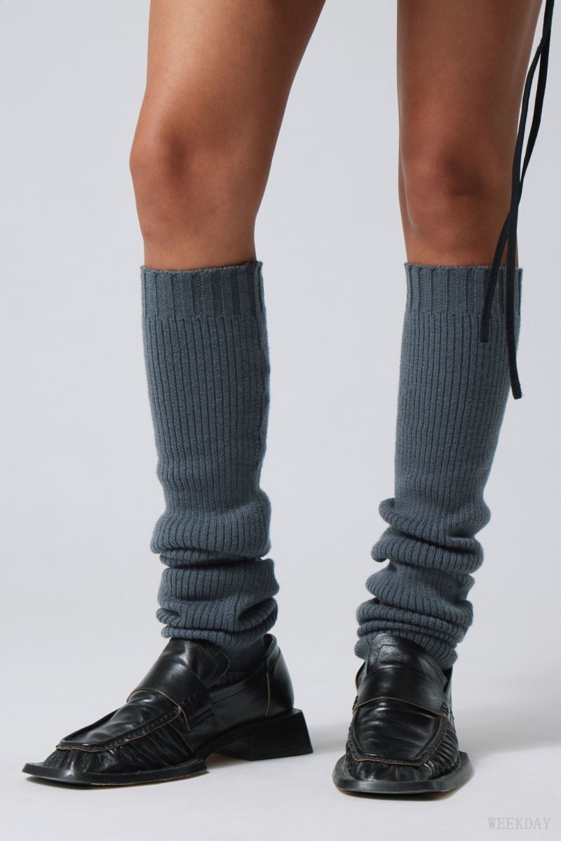 Weekday Rib Knit Leg Warmers Blue | ITSO1348