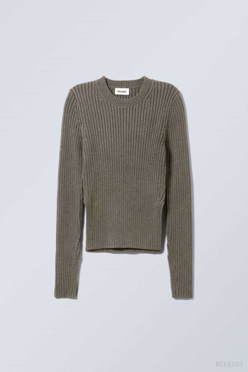 Weekday Rora Rib Sweater Dark Mole | QGZZ6642