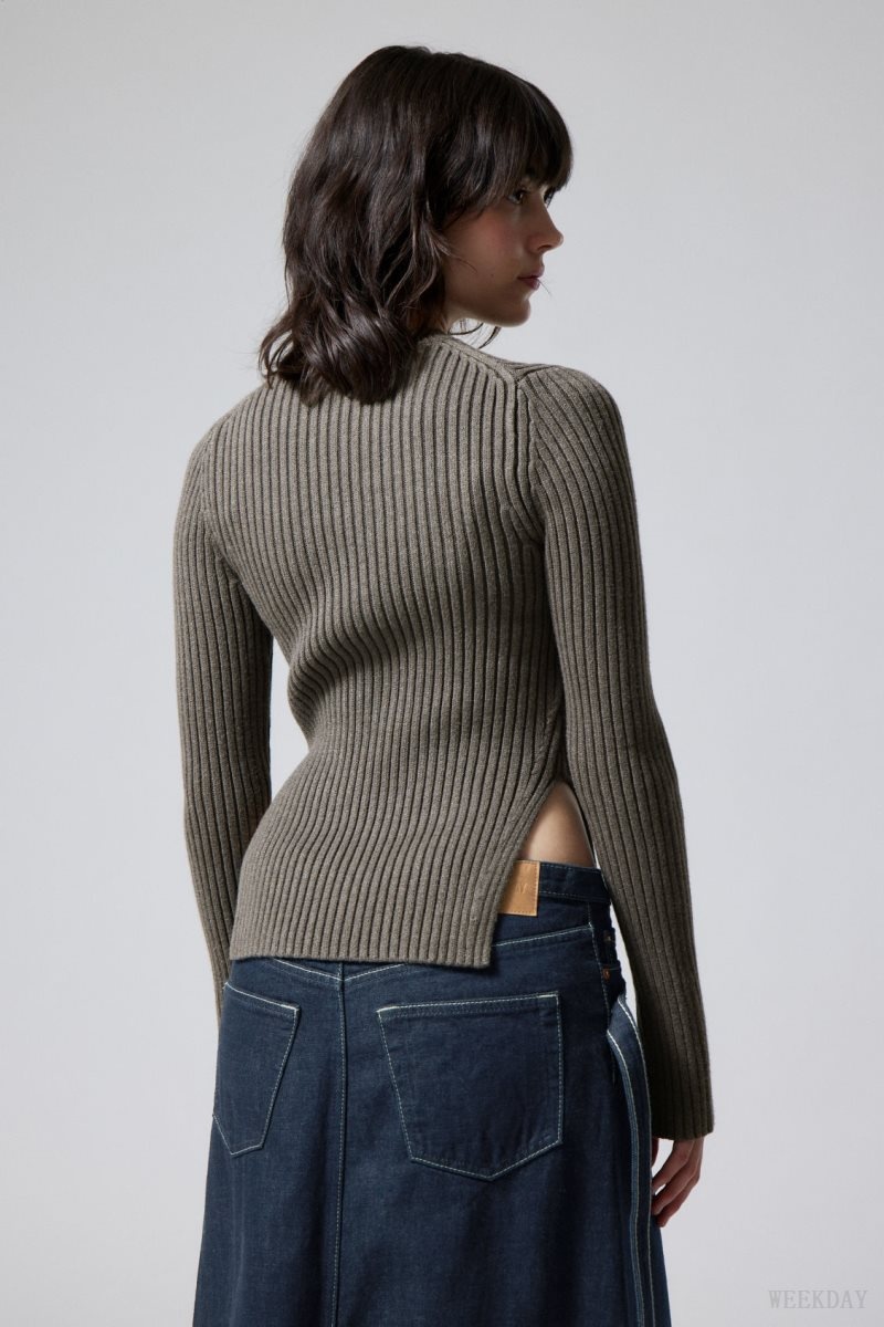 Weekday Rora Rib Sweater Dark Mole | QGZZ6642