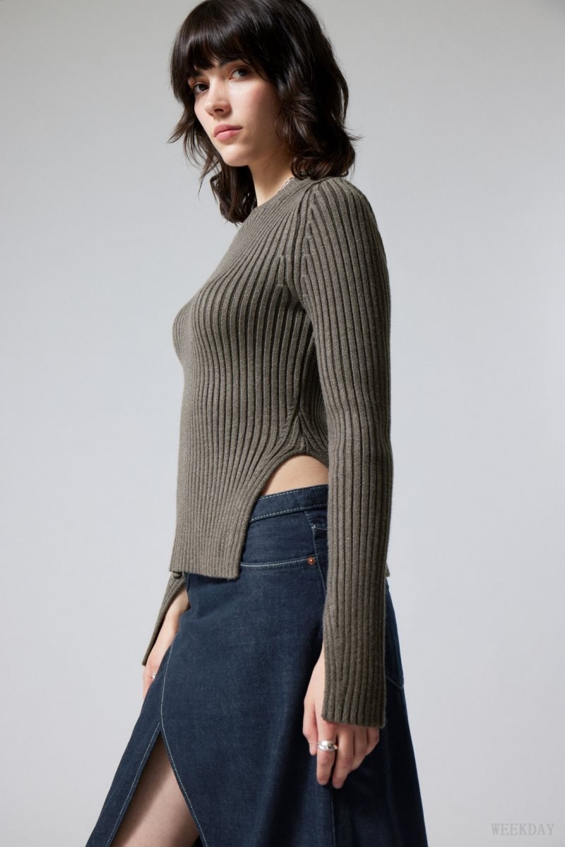 Weekday Rora Rib Sweater Dark Mole | QGZZ6642