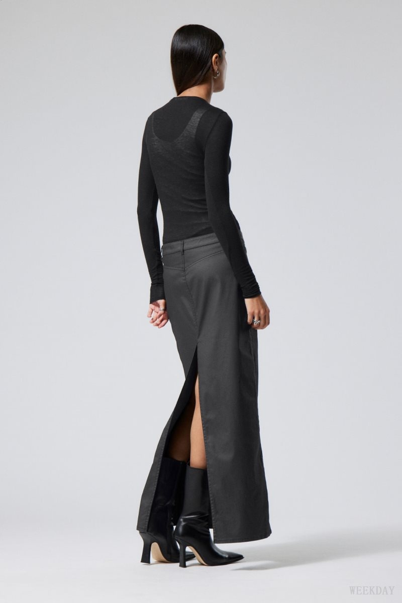 Weekday Rose Coated Maxi Skirt Black | ECVH2286