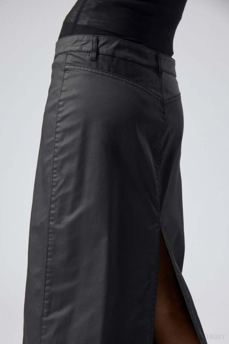 Weekday Rose Coated Maxi Skirt Black | ECVH2286