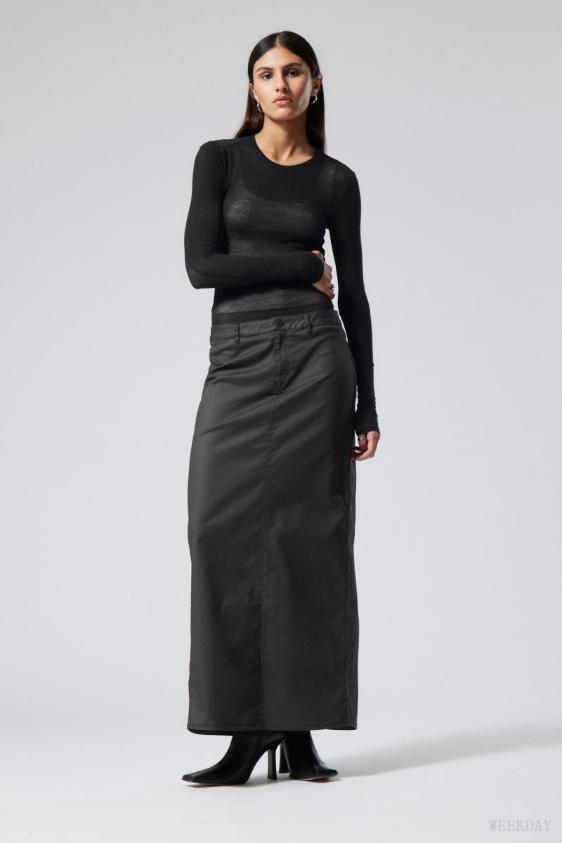 Weekday Rose Coated Maxi Skirt Black | ECVH2286