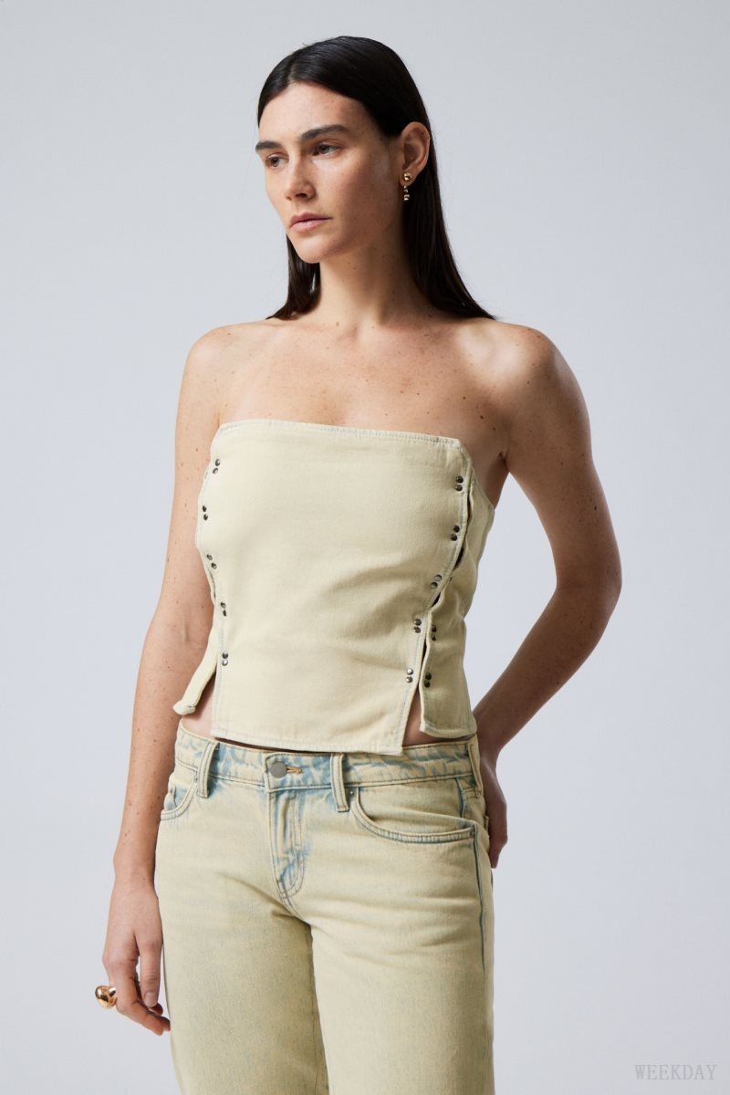 Weekday Rose Denim Corset Top Sunbleached | XKLR7995