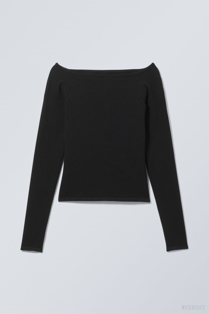 Weekday Seamless Off Shoulder Long Sleeve Black | QXTZ0877