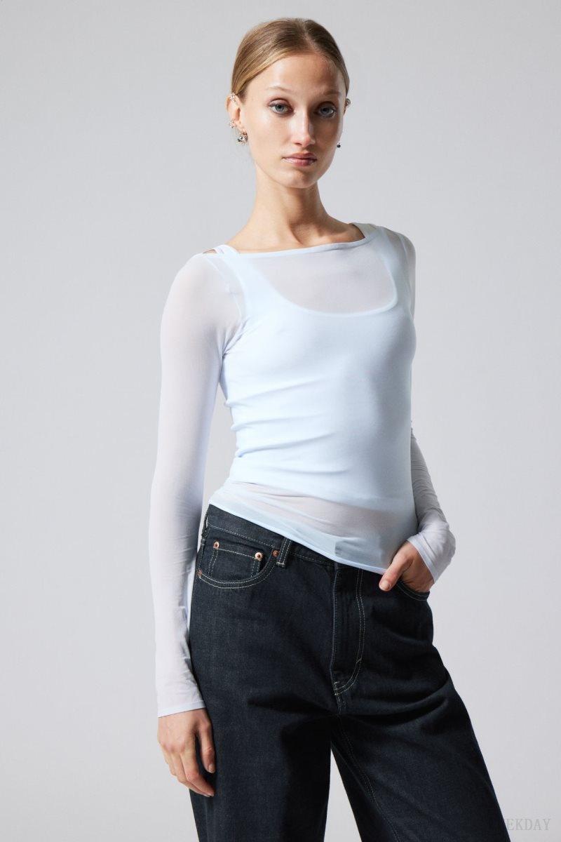 Weekday Sheer Boatneck Long Sleeve Light Blue | AZSH0694