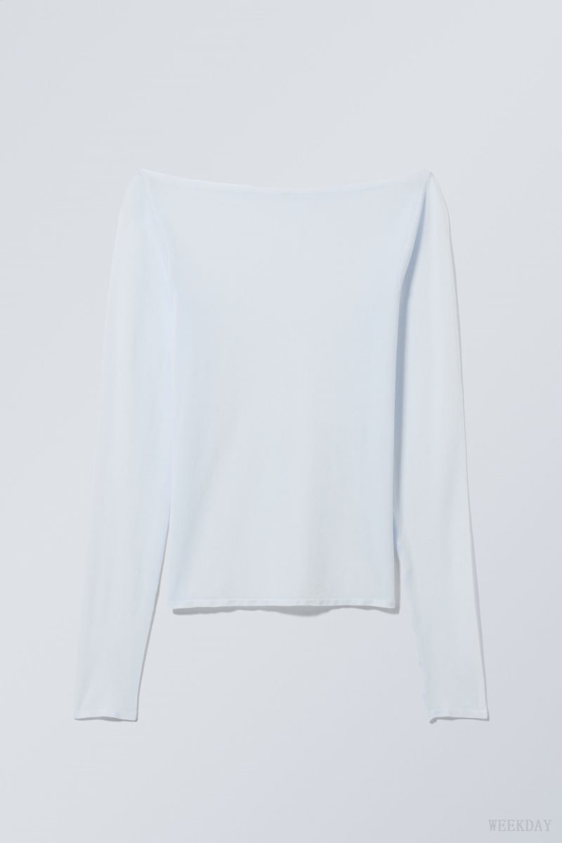 Weekday Sheer Boatneck Long Sleeve Light Blue | AZSH0694