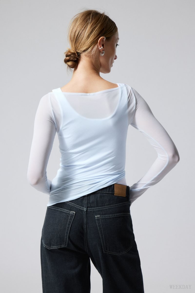 Weekday Sheer Boatneck Long Sleeve Light Blue | AZSH0694