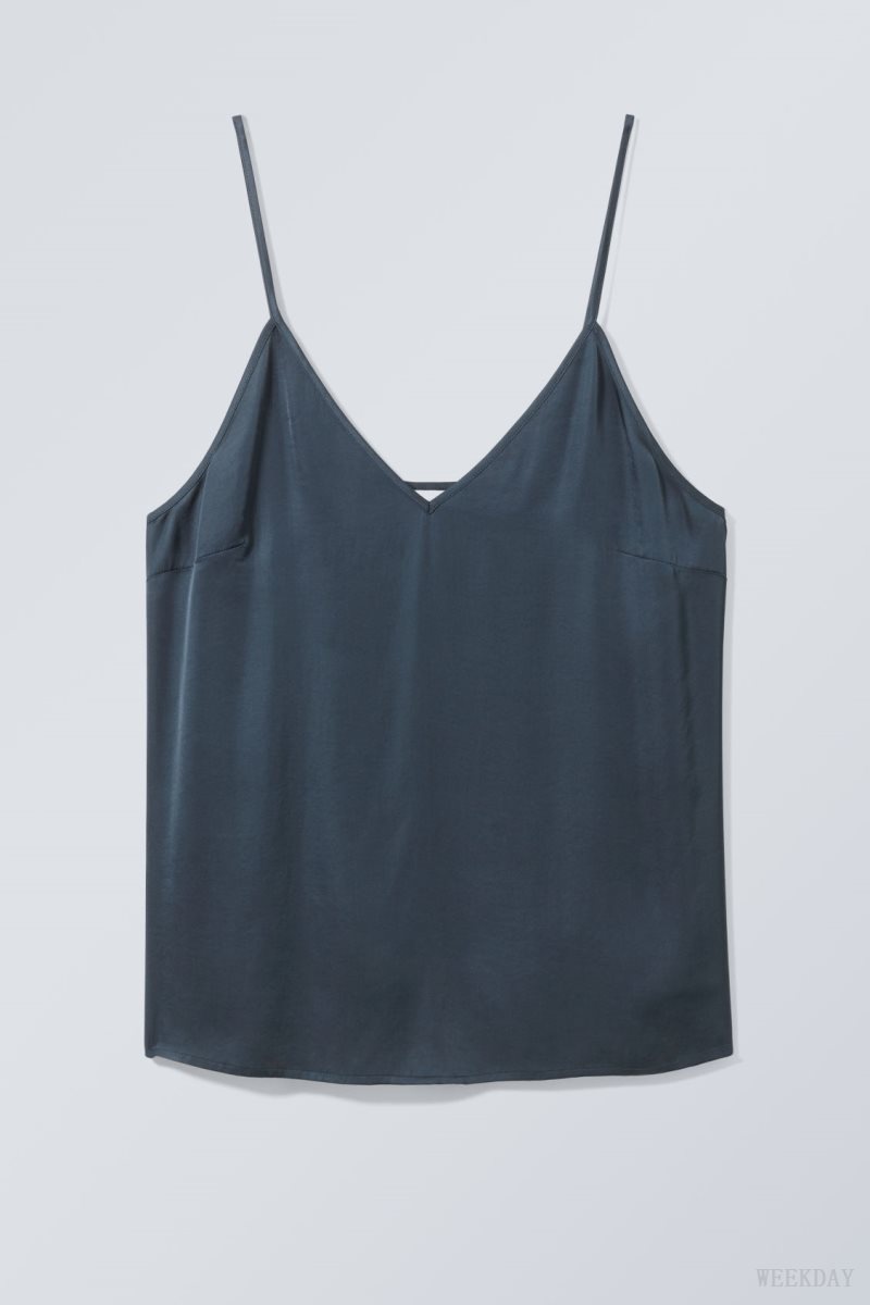 Weekday Shine Satin Singlet Dark Turquoise | TTWX4743