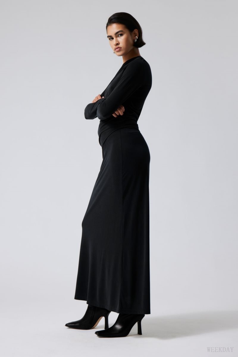 Weekday Signe Drapy Maxi Skirt Black | DQHS7182