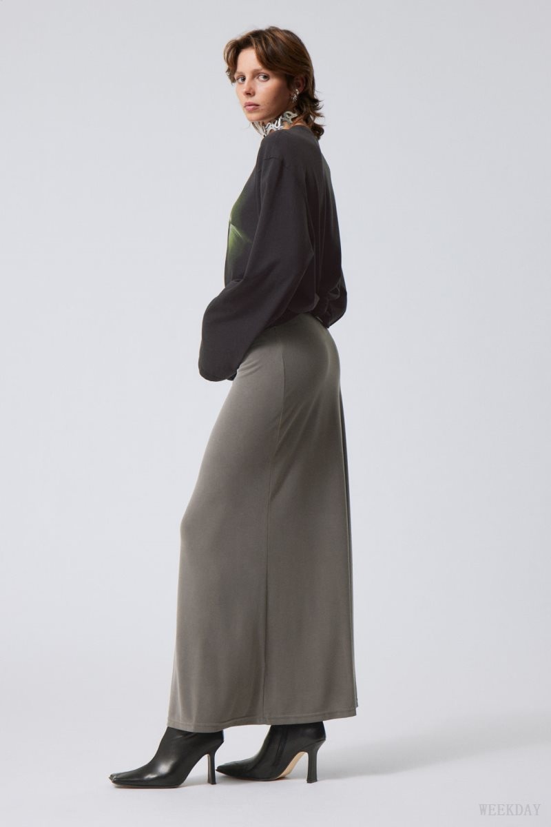 Weekday Signe Drapy Maxi Skirt Dark Mole | NMLW8464