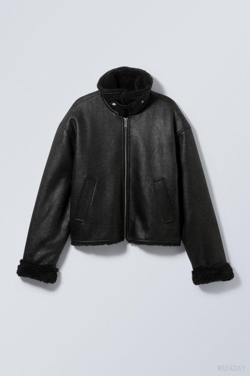 Weekday Sim Shearling Jacket Black | TFDU7528