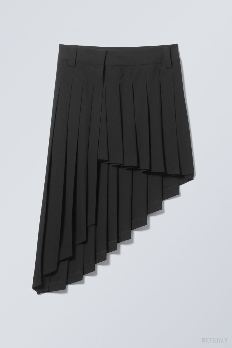 Weekday Skylar Pleated Midi Skirt Black | QBYL0734