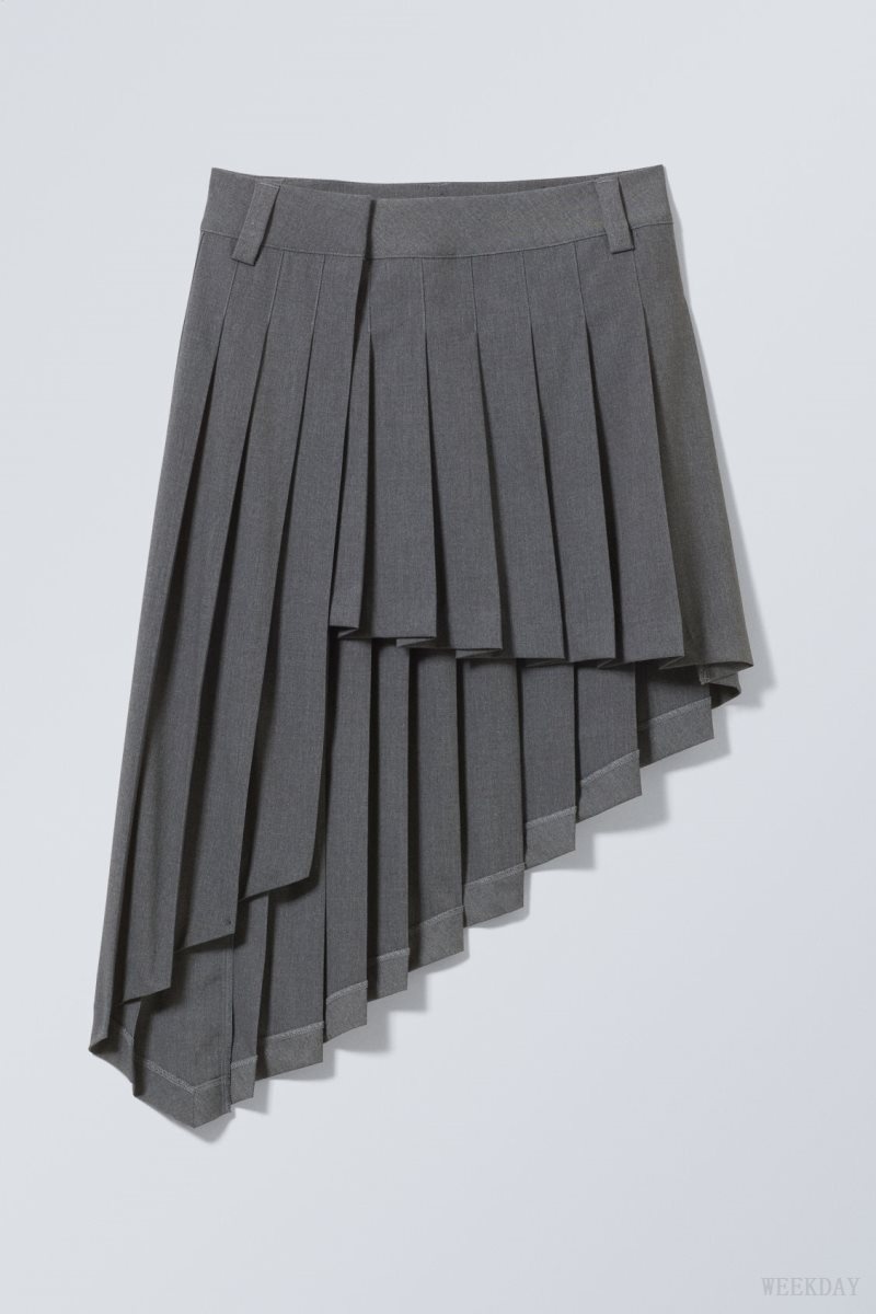 Weekday Skylar Pleated Midi Skirt Dark Grey | LSKK8323