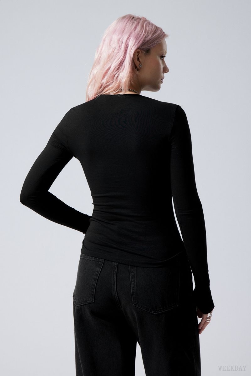 Weekday Slim Fitted Long Sleeve Black | QXEN5723