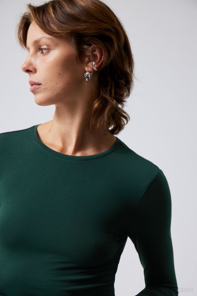 Weekday Slim Fitted Long Sleeve Dark Green | CNEZ3413