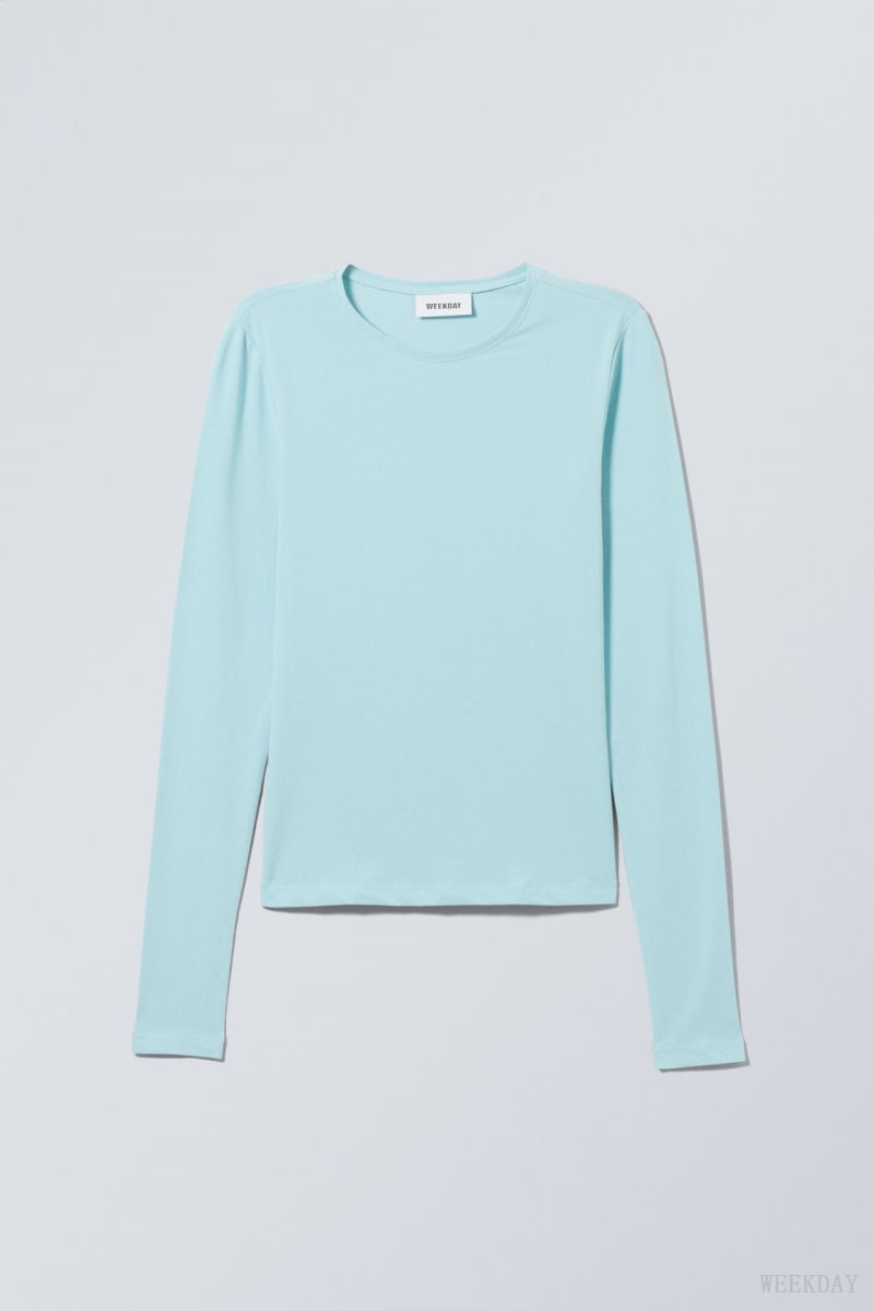 Weekday Slim Fitted Long Sleeve Light Turquoise | OPTB1806