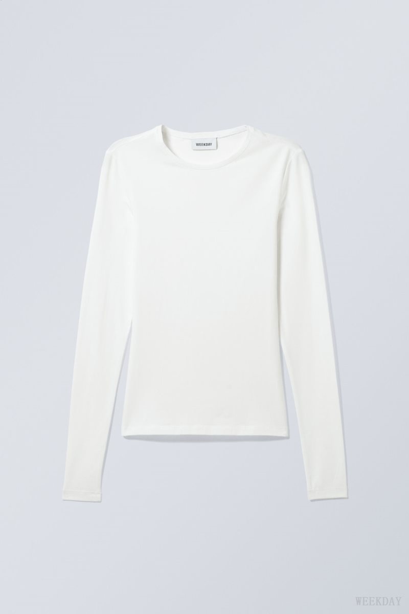 Weekday Slim Fitted Long Sleeve White | EYXT1204