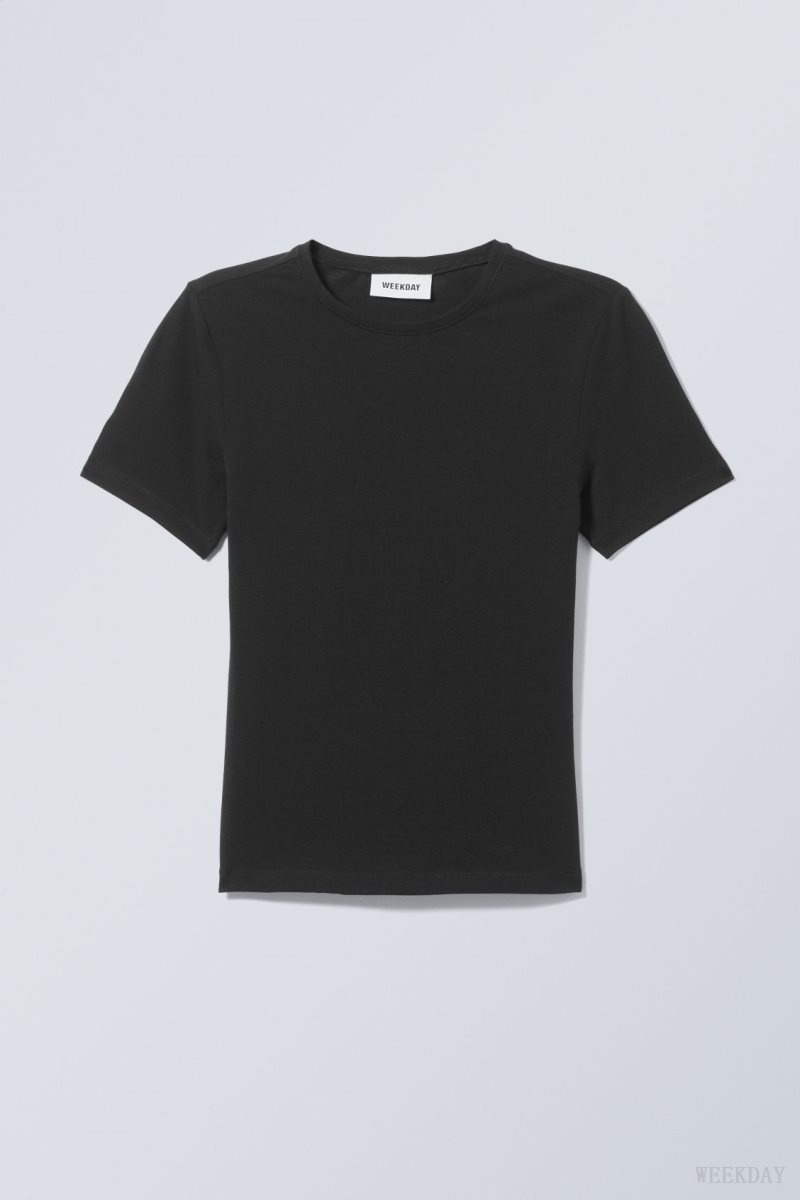 Weekday Slim Fitted T-shirt Black | XYXG2913