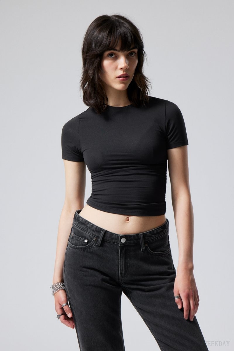 Weekday Slim Fitted T-shirt Black | XYXG2913