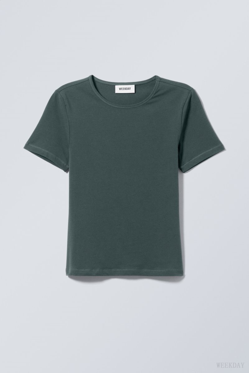 Weekday Slim Fitted T-shirt Dark Green | JWJI6741