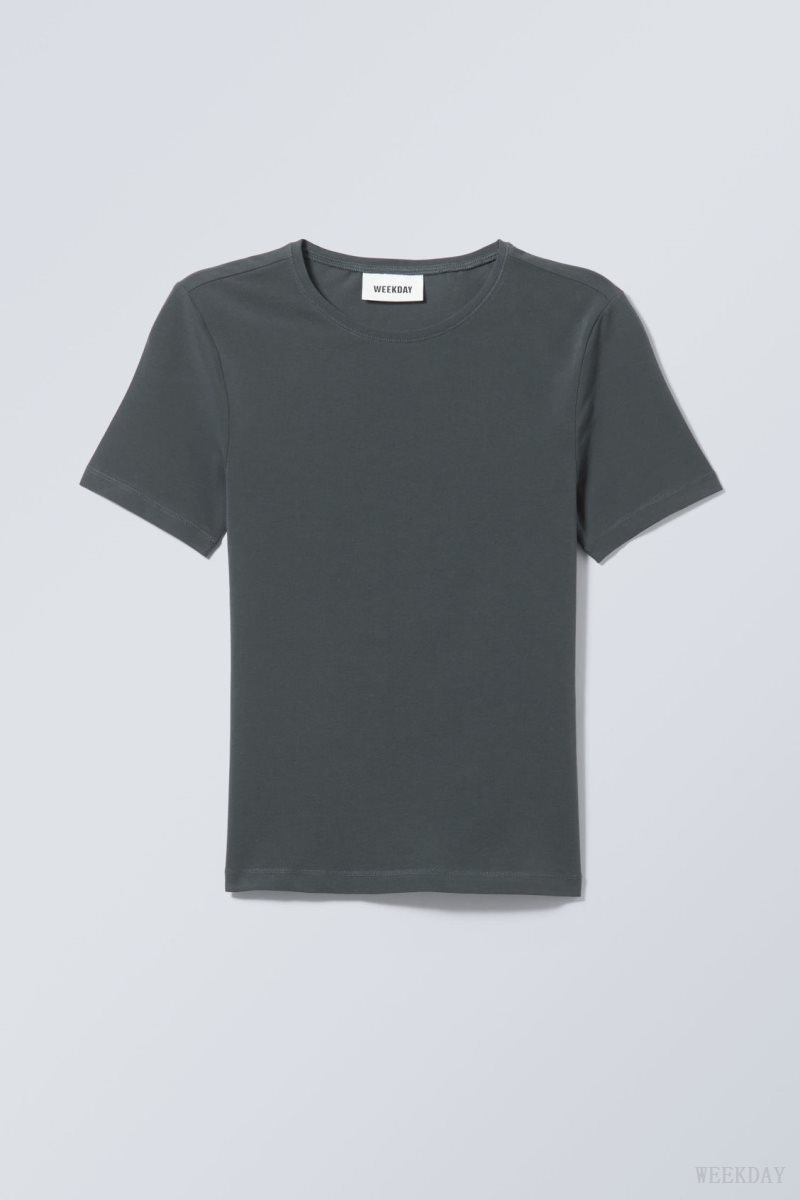 Weekday Slim Fitted T-shirt Dark Green | YVBQ1459