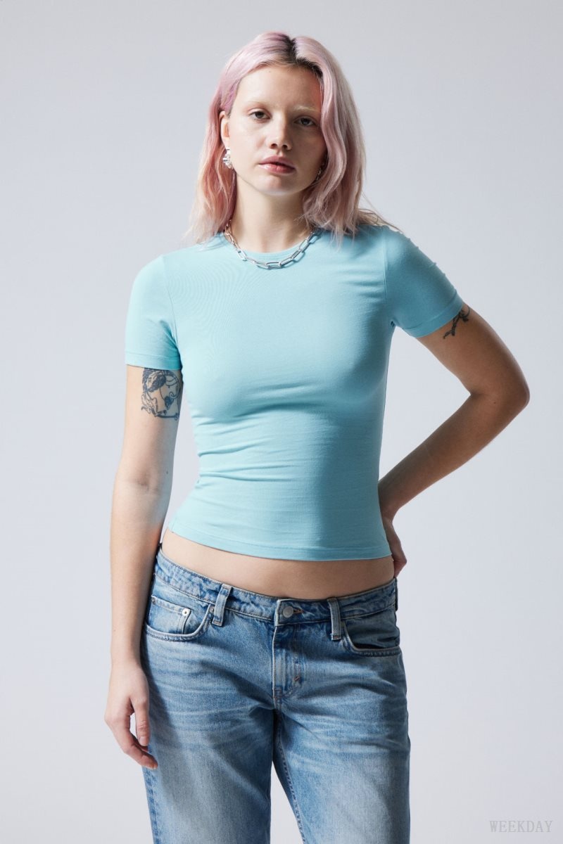 Weekday Slim Fitted T-shirt Light Blue | WMZQ3636