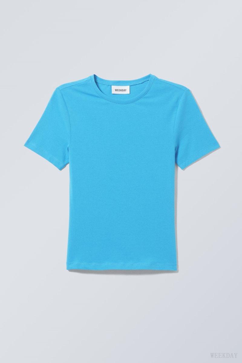 Weekday Slim Fitted T-shirt Light Blue | YCTE6367