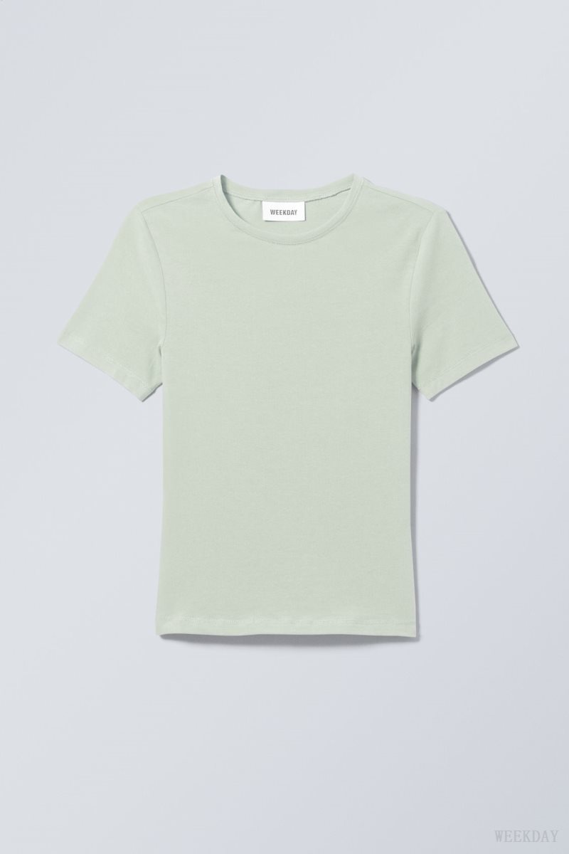 Weekday Slim Fitted T-shirt Light Green | OXJU7246