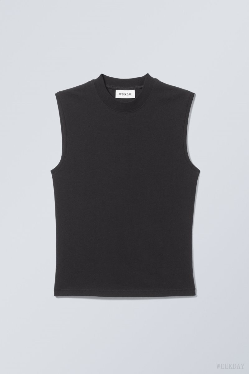 Weekday Slim Mock Neck Tank Top Black | ICPR0327