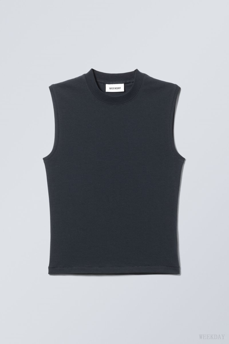 Weekday Slim Mock Neck Tank Top Dark Blue | TWDQ5518