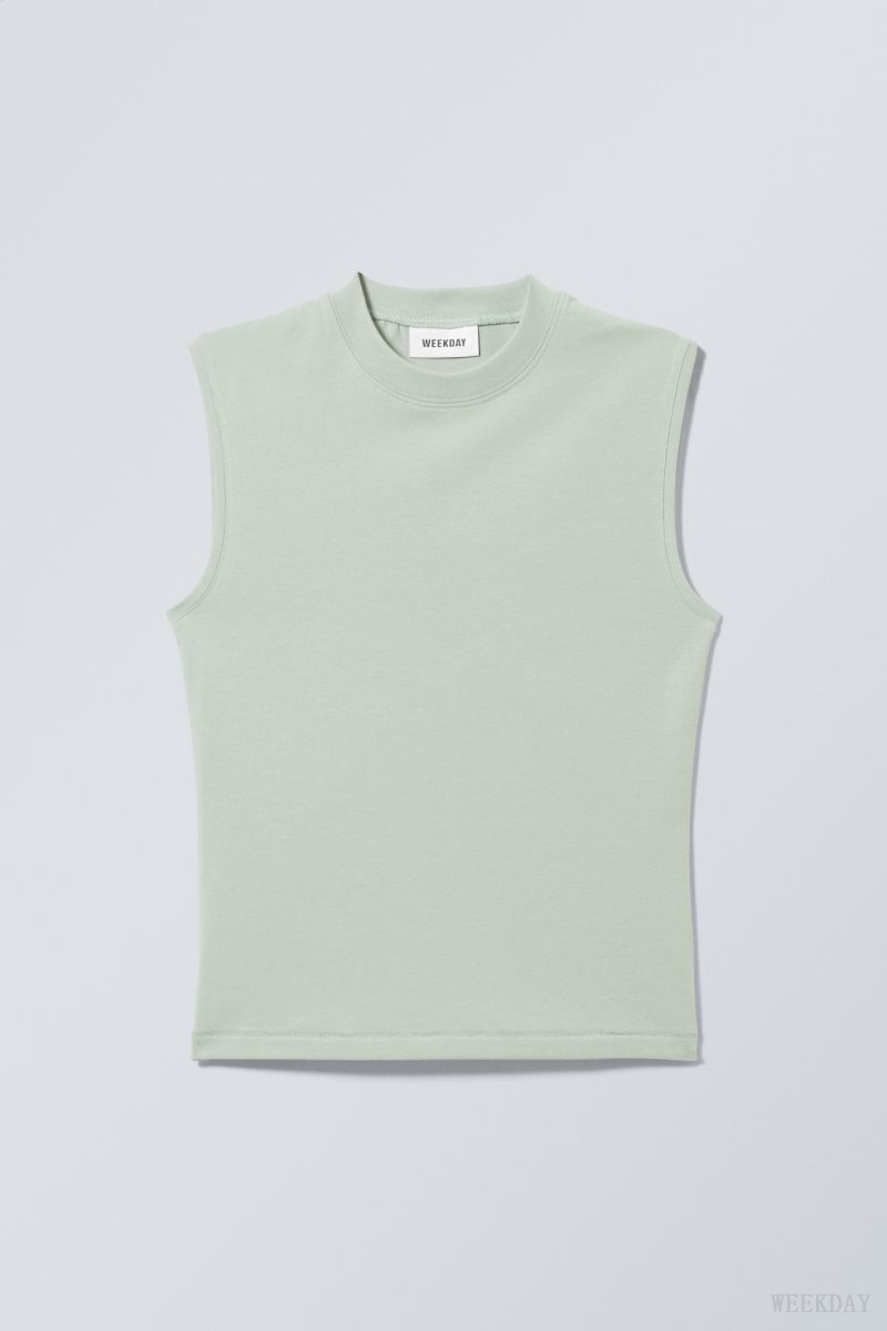 Weekday Slim Mock Neck Tank Top Light Green | VWER4896