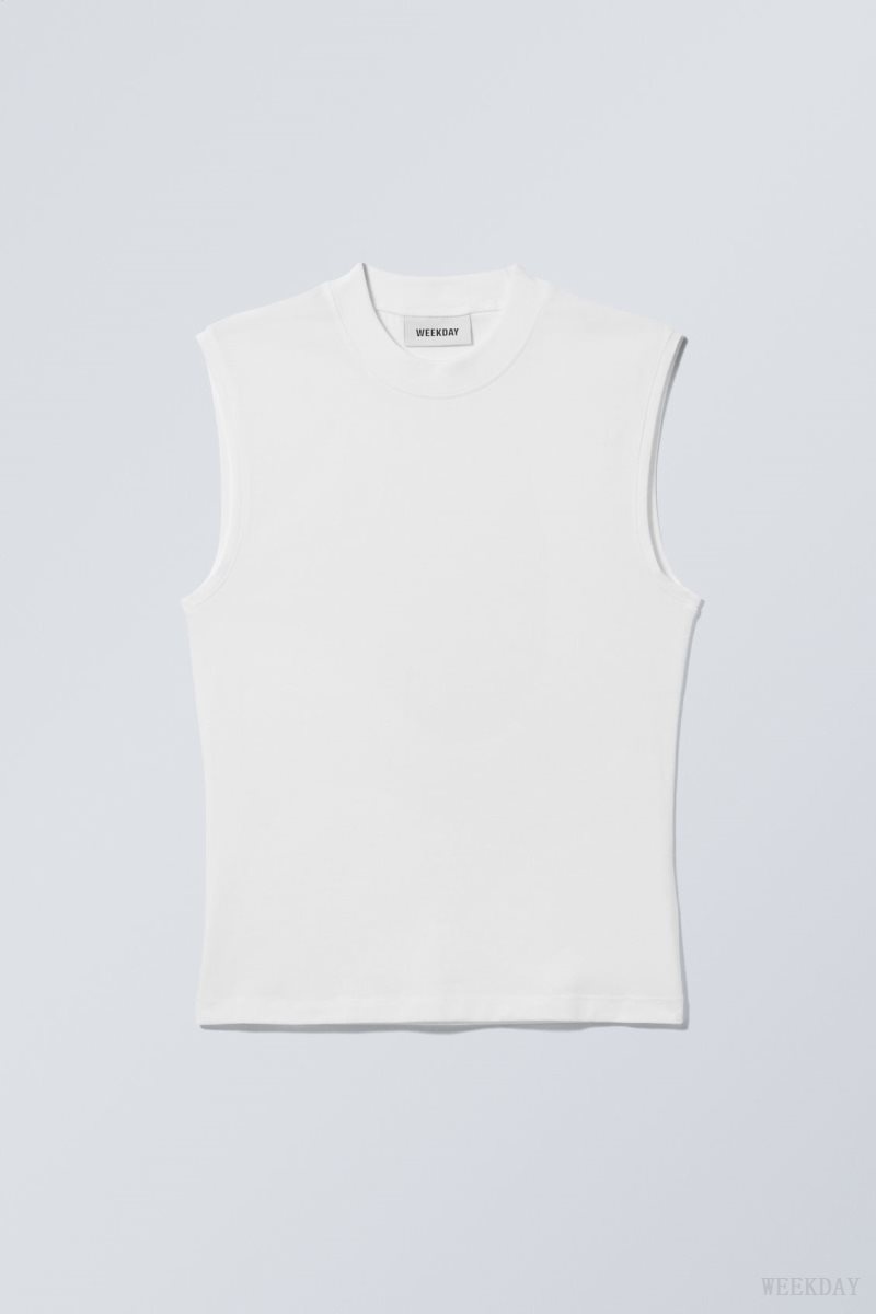 Weekday Slim Mock Neck Tank Top White | SIVM4988