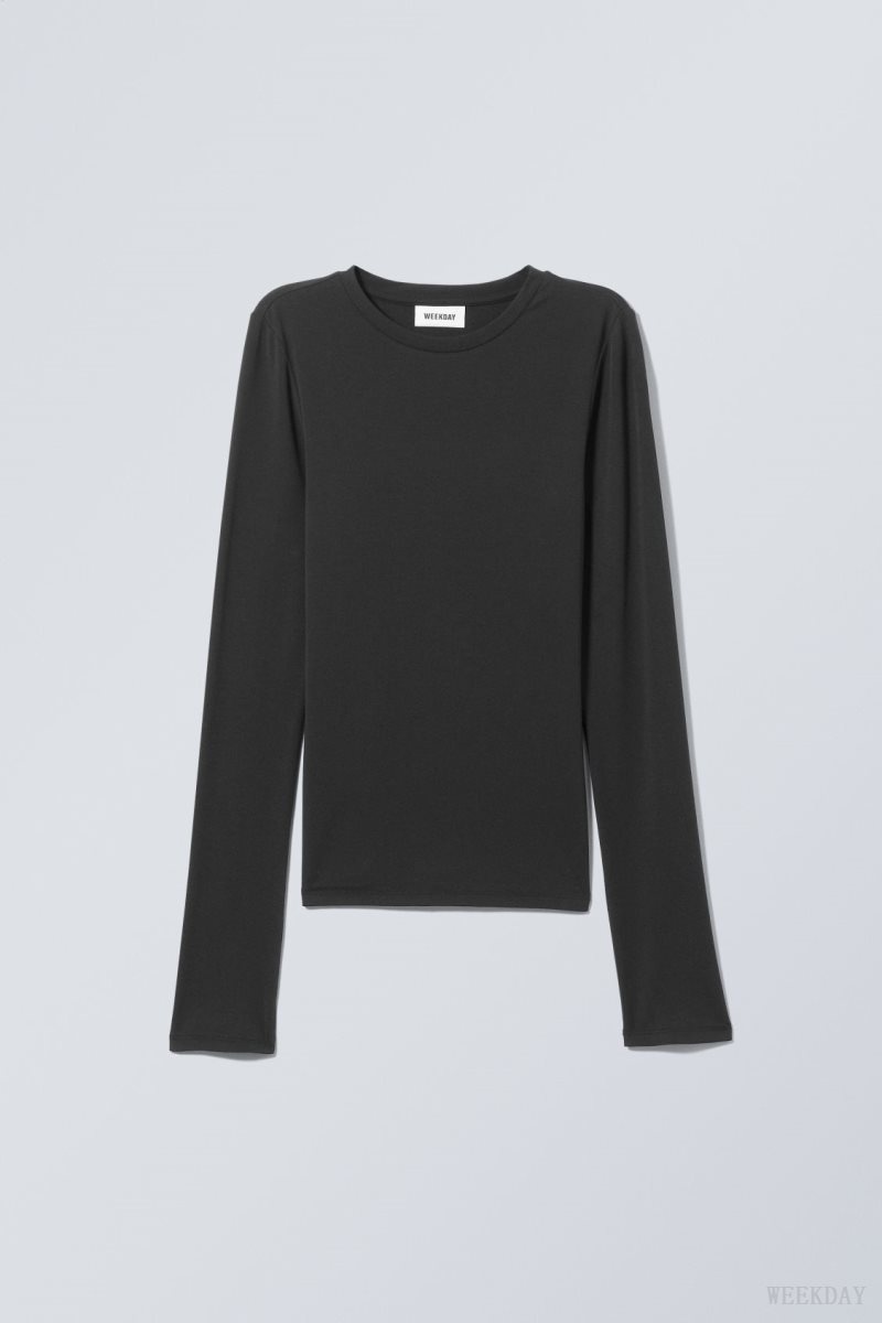 Weekday Soft Brushed Long Sleeve Top Black | QKVX6428