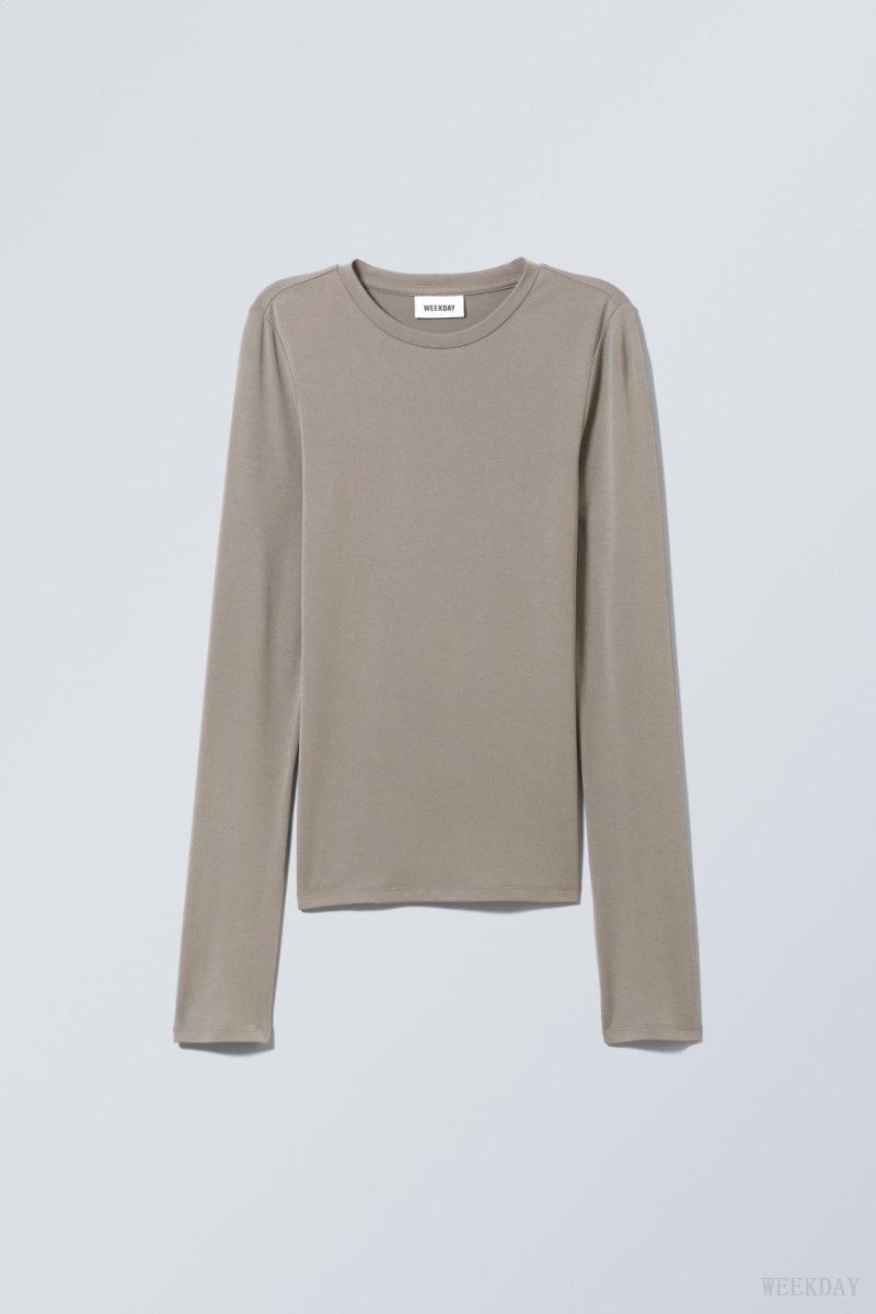 Weekday Soft Brushed Long Sleeve Top Mole | PBCO9702