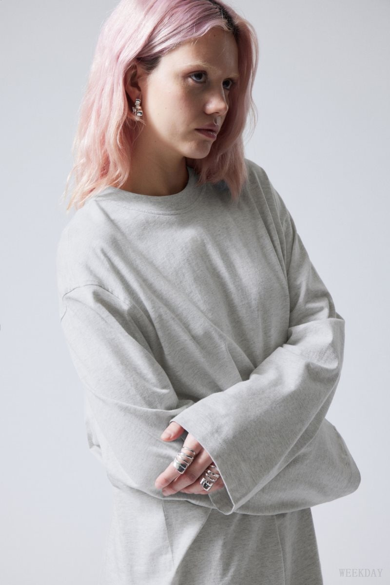 Weekday Soft Oversized Long Sleeve Top Light Grey | JYUU7348