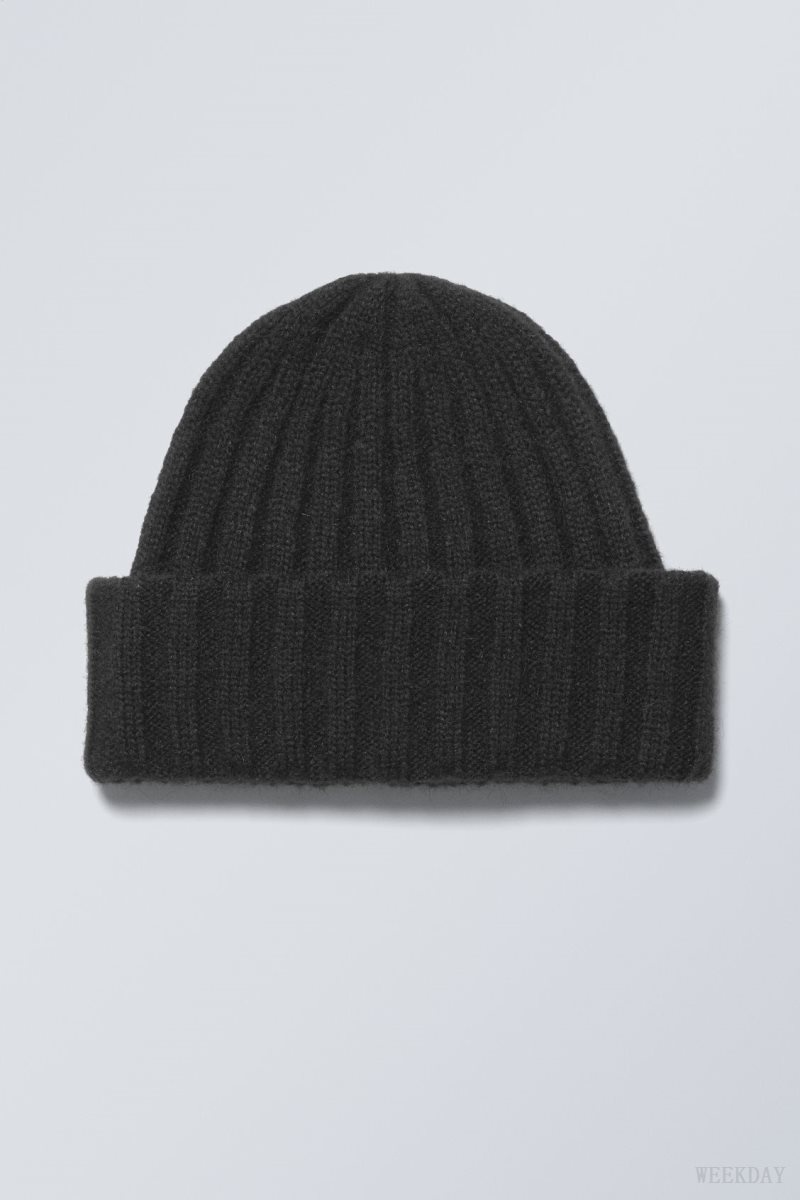 Weekday Soft Ribbed Beanie Black | AUQV7304