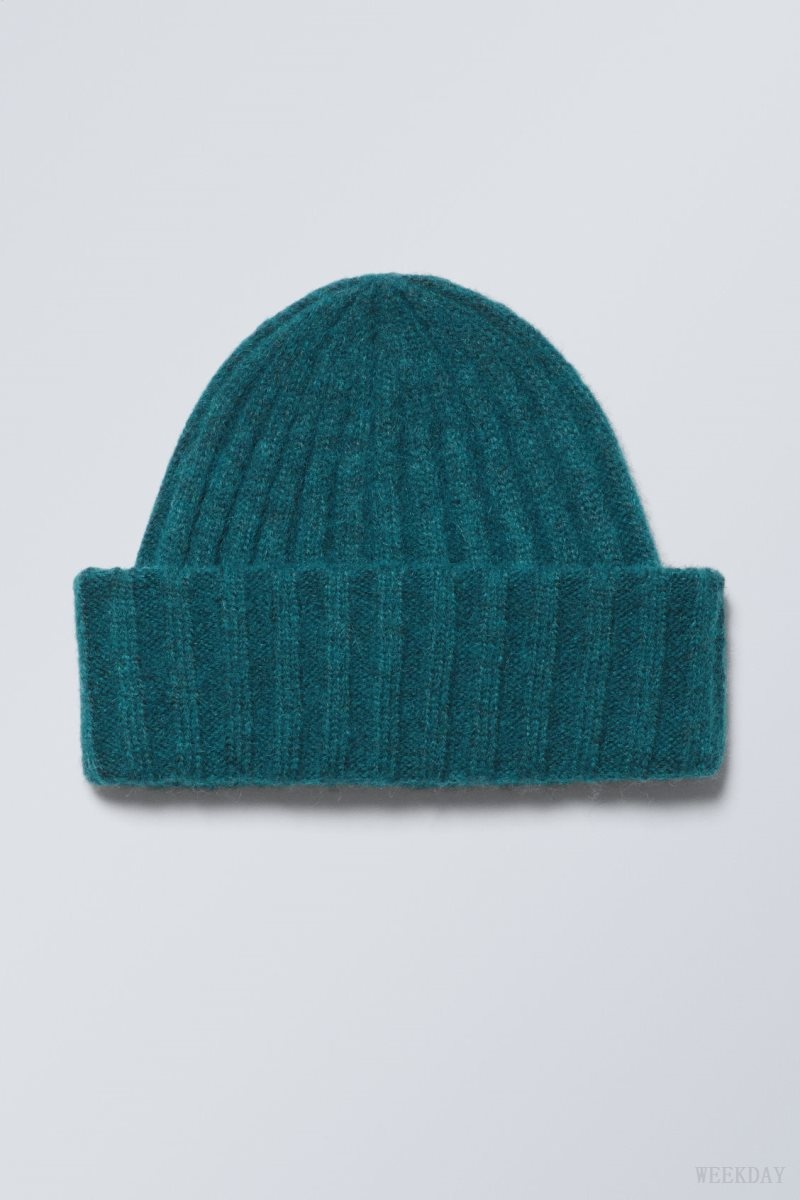 Weekday Soft Ribbed Beanie Dark Turquoise | LNVE5669