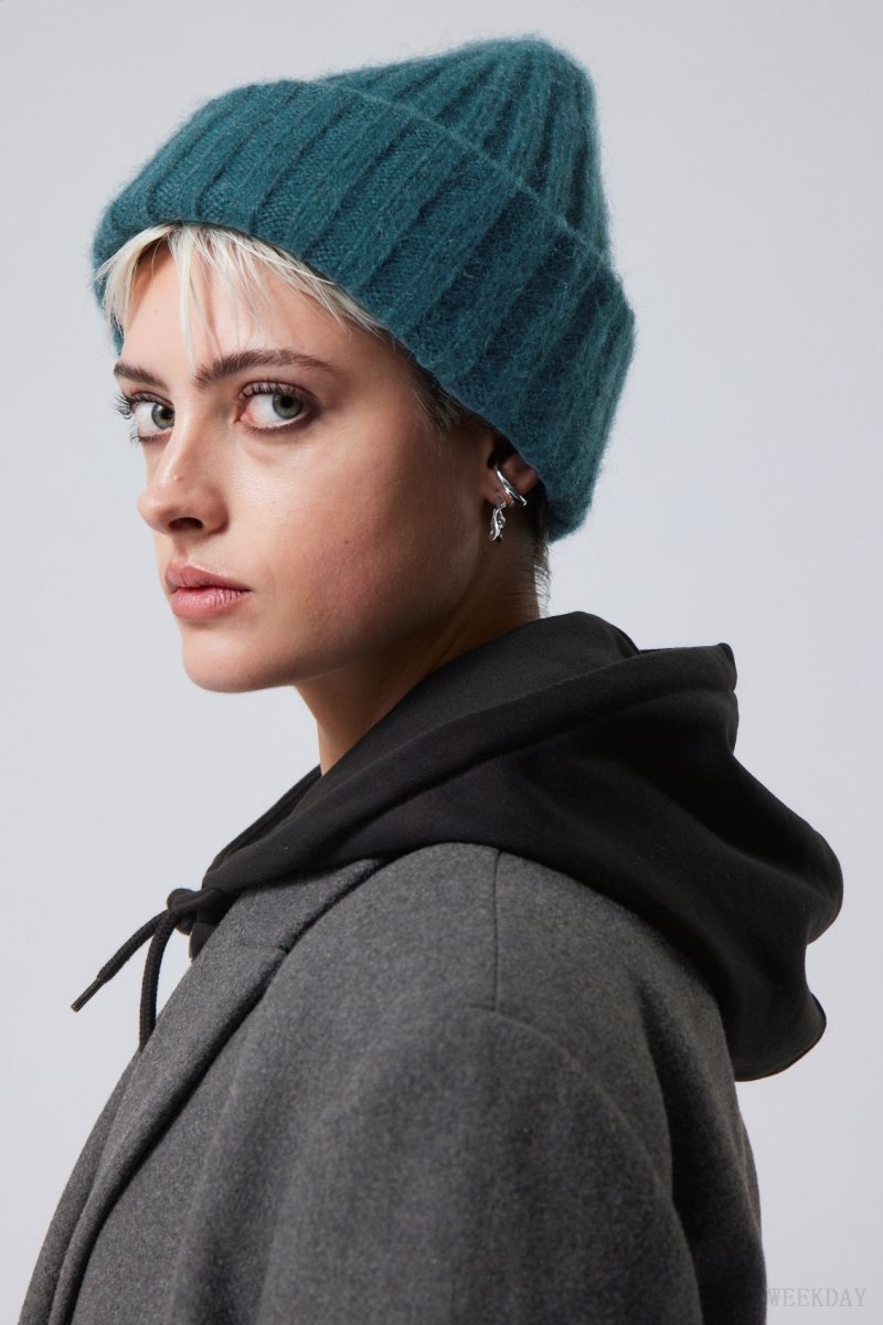 Weekday Soft Ribbed Beanie Dark Turquoise | LNVE5669