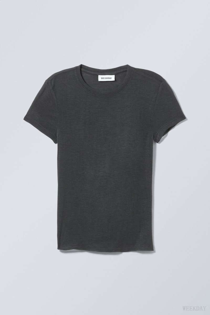 Weekday Soft Sheer Fitted T-shirt Black | CEOQ4721