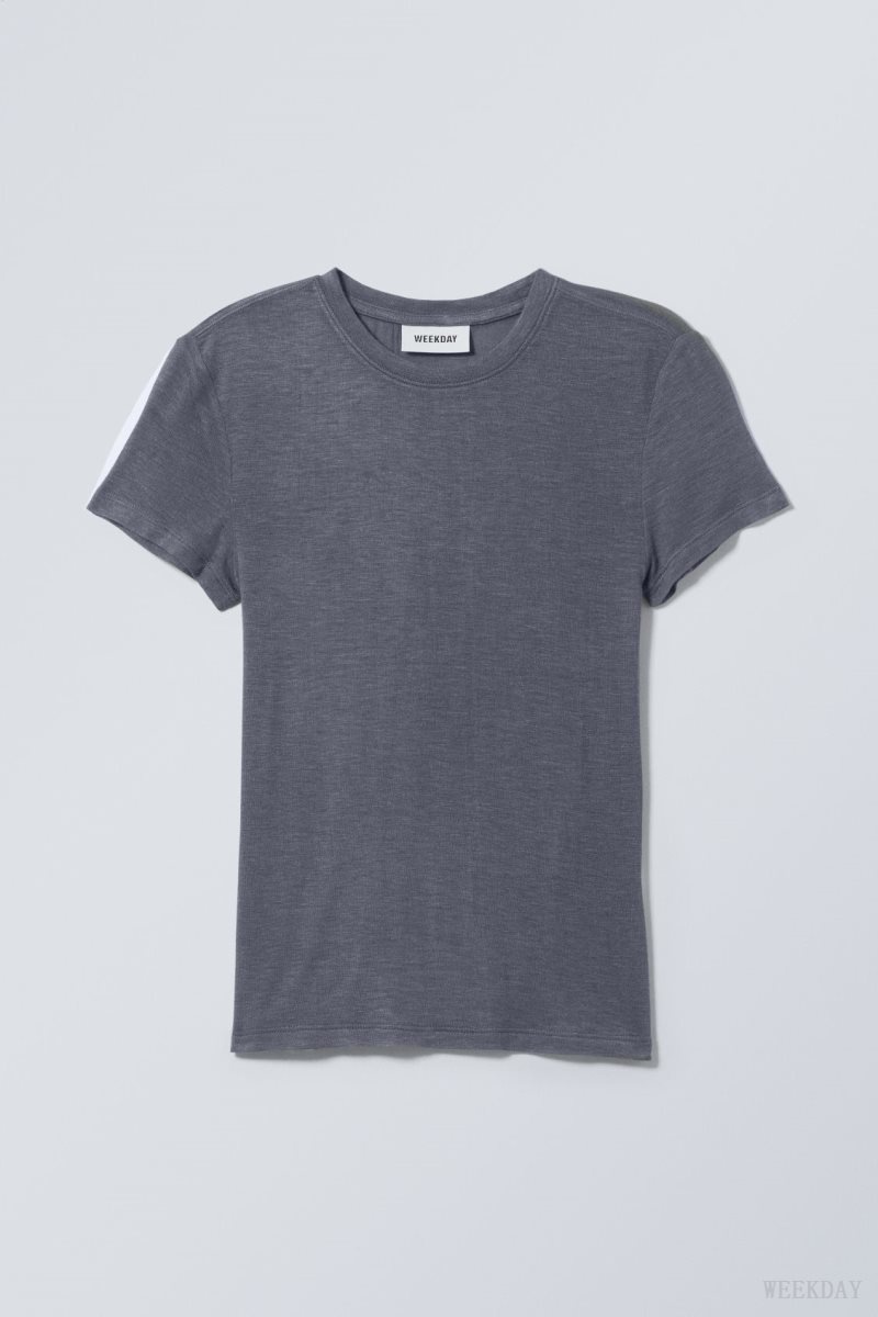 Weekday Soft Sheer Fitted T-shirt Blue | HZFY6866